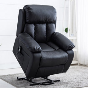 Chester Dual Motor Electric Rise Recliner Bonded Leather Armchair Electric Lift Riser Chair (Black)