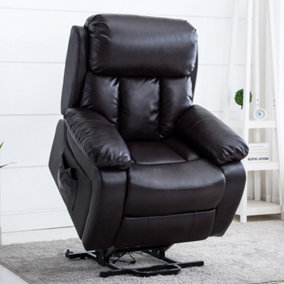 CHESTER DUAL MOTOR ELECTRIC RISE RECLINER BONDED LEATHER ARMCHAIR ELECTRIC LIFT RISER CHAIR (Brown)