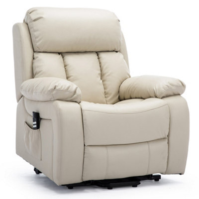 Chester Dual Motor Electric Rise Recliner Bonded Leather Armchair Electric Lift Riser Chair (Cream)