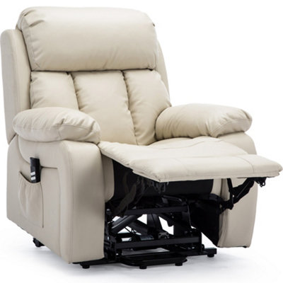 Chester Dual Motor Electric Rise Recliner Bonded Leather Armchair Electric Lift Riser Chair (Cream)