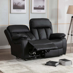 CHESTER ELECTRIC HIGH BACK LUXURY BOND GRADE LEATHER RECLINER 2 SEATER SOFA (Black)