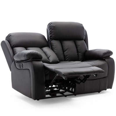 Chester Electric High Back Luxury Bond Grade Leather Recliner 2 Seater Sofa (Black)