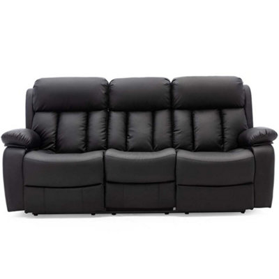 Chester Electric High Back Luxury Bond Grade Leather Recliner 3 Seater Sofa (Black)