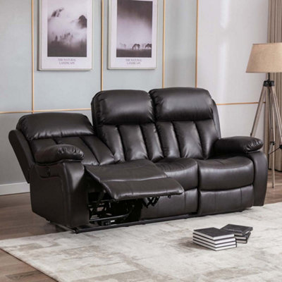 Chester Electric High Back Luxury Bond Grade Leather Recliner 3 Seater Sofa (Brown)