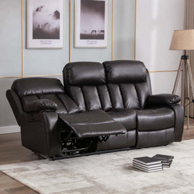 CHESTER ELECTRIC HIGH BACK LUXURY BOND GRADE LEATHER RECLINER 3 SEATER SOFA (Brown)