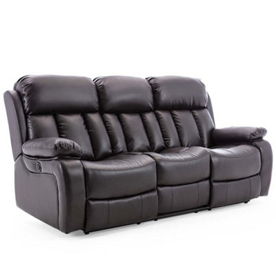 Chester Electric High Back Luxury Bond Grade Leather Recliner 3 Seater Sofa (Brown)