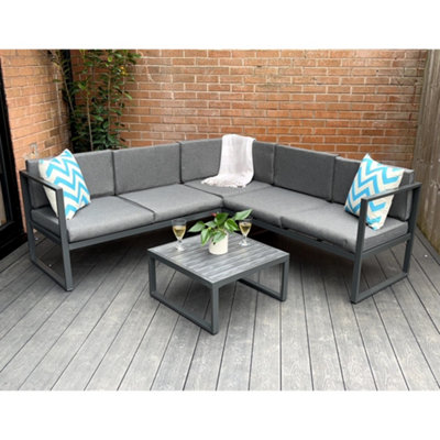 Chester Grey Modern Metal Garden Furniture 5 Seat Corner Sofa and ...
