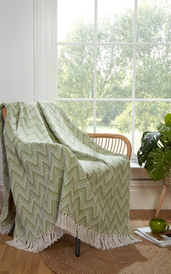 Chester Herringbone Green Throw 228x250cm