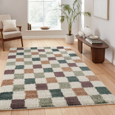 Chester Living Room Shaggy Area Rug Modern - Contemporary Checkered ...