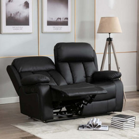 CHESTER MANUAL HIGH BACK LUXURY BOND GRADE LEATHER RECLINER 2 SEATER SOFA (Black)