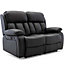 CHESTER MANUAL HIGH BACK LUXURY BOND GRADE LEATHER RECLINER 2 SEATER SOFA (Black)