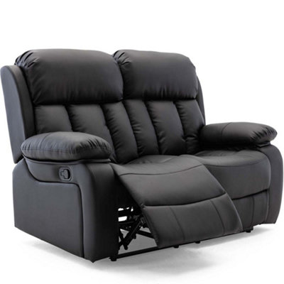 CHESTER MANUAL HIGH BACK LUXURY BOND GRADE LEATHER RECLINER 2 SEATER SOFA Black