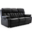 CHESTER MANUAL HIGH BACK LUXURY BOND GRADE LEATHER RECLINER 3 SEATER SOFA (Black)