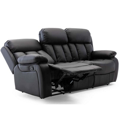 Chester Manual High Back Luxury Bond Grade Leather Recliner 3 Seater Sofa (Black)