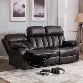 Chester Manual High Back Luxury Bond Grade Leather Recliner 3 Seater Sofa (Brown)