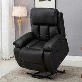 CHESTER SINGLE MOTOR ELECTRIC RISE RECLINER BONDED LEATHER ARMCHAIR ELECTRIC LIFT RISER CHAIR (Black)