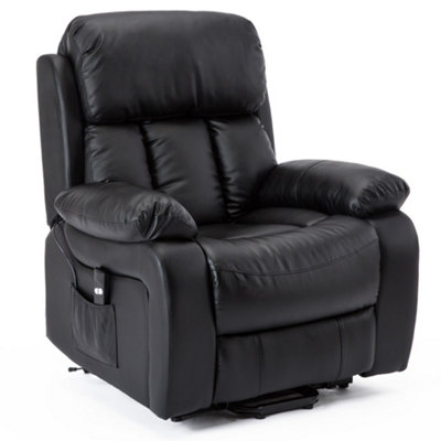 Chester Single Motor Electric Rise Recliner Bonded Leather Armchair Electric Lift Riser Chair (Black)
