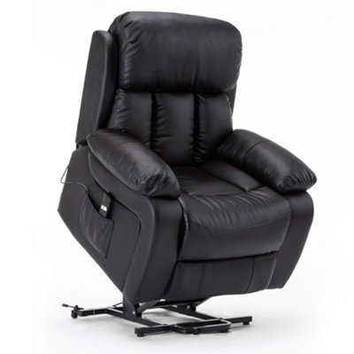 Chester Single Motor Electric Rise Recliner Bonded Leather Armchair Electric Lift Riser Chair (Black)