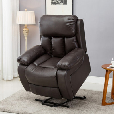 Chester Single Motor Electric Rise Recliner Bonded Leather Armchair Electric Lift Riser Chair (Brown)