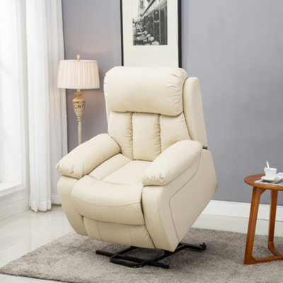 Chester Single Motor Electric Rise Recliner Bonded Leather Armchair Electric Lift Riser Chair (Cream)