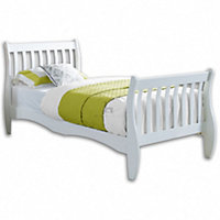Chester Single White Wooden Bed Sleigh Style Headboard Classic Frame Solid Pine Wood
