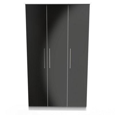 Chester Triple Mirror Wardrobe in Black Gloss & White (Ready Assembled)