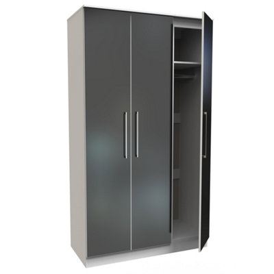 Chester Triple Mirror Wardrobe in Black Gloss & White (Ready Assembled)