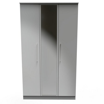 Chester Triple Mirror Wardrobe in Uniform Grey Gloss & Dusk Grey (Ready Assembled)