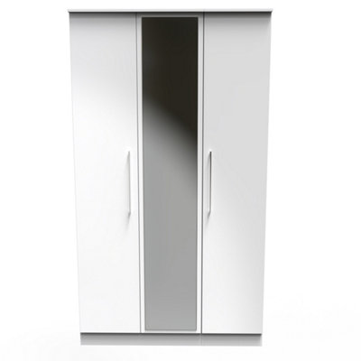 Chester Triple Mirror Wardrobe in White Gloss (Ready Assembled)