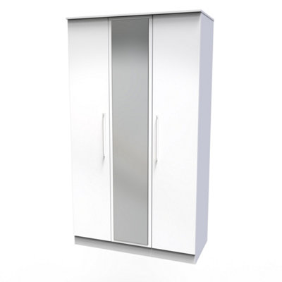 Chester Triple Mirror Wardrobe in White Gloss (Ready Assembled)