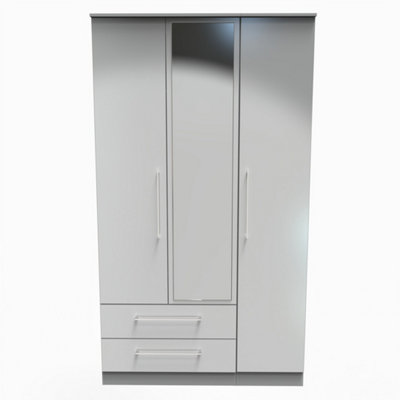 Chester Triple Mirror Wardrobe with 2 Drawers in Uniform Grey Gloss & Dusk Grey (Ready Assembled)