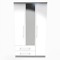 Chester Triple Mirror Wardrobe with 2 Drawers in White Gloss (Ready Assembled)