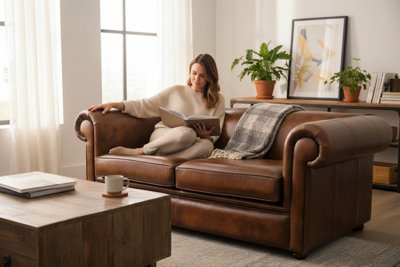Chesterfield 1930's 3 Seater Antique Tan Leather Sofa Settee In Classic ...
