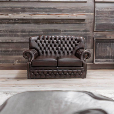 Chesterfield 2 Seater Antique Brown Leather Sofa Bespoke In Monks Style