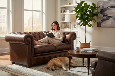Chesterfield 2 Seater Antique Brown Leather Sofa Settee Bespoke In ...