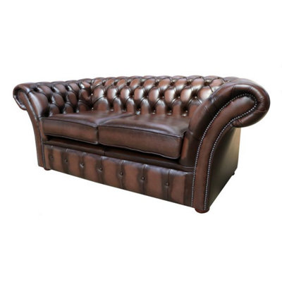 Chesterfield 2 Seater Antique Brown Real Leather Sofa Settee Bespoke In ...