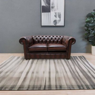 Chesterfield 2 Seater Antique Brown Real Leather Tufted Buttoned Sofa ...