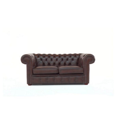 Chesterfield 2 Seater Antique Brown Real Leather Tufted Buttoned Sofa ...