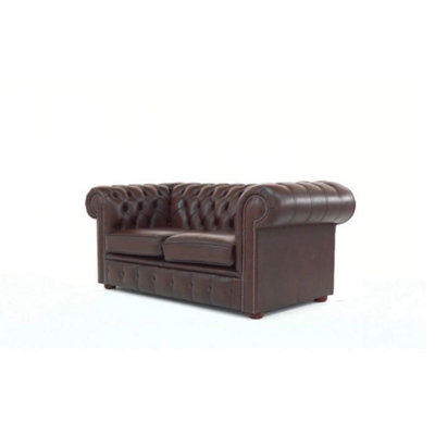 Chesterfield 2 Seater Antique Brown Real Leather Tufted Buttoned Sofa ...
