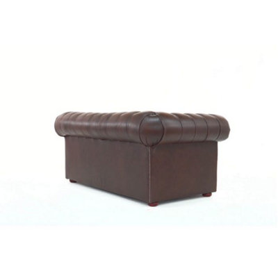 Chesterfield 2 Seater Antique Brown Real Leather Tufted Buttoned Sofa ...