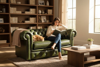 Chesterfield 2 Seater Antique Green Real Leather Sofa Settee In Classic ...