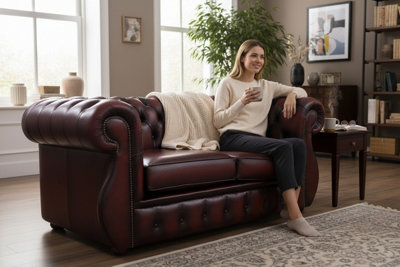 Chesterfield 2 Seater Antique Oxblood Leather Sofa Bespoke In Kimberley ...