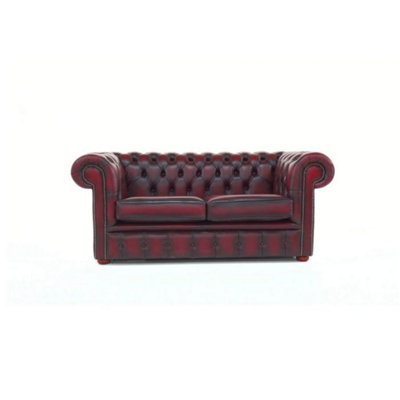 Chesterfield 2 Seater Antique Oxblood Real Leather Tufted Buttoned Sofa ...