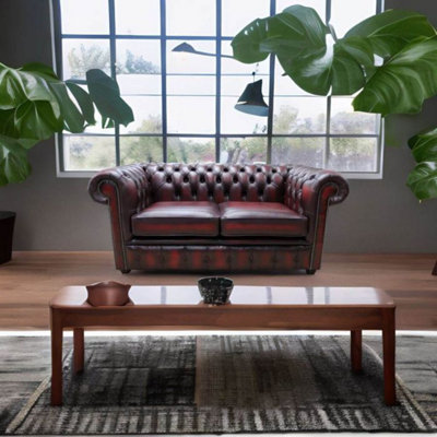 Chesterfield 2 Seater Antique Oxblood Real Leather Tufted Buttoned Sofa ...