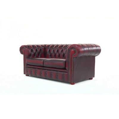 Chesterfield 2 Seater Antique Oxblood Real Leather Tufted Buttoned Sofa ...