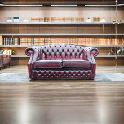 Chesterfield 2 Seater Antique Oxblood Red Leather Sofa Bespoke In ...