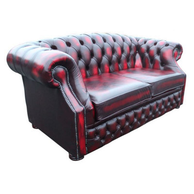 Chesterfield 2 Seater Antique Oxblood Red Leather Sofa Bespoke In ...