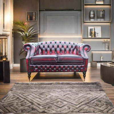 Chesterfield 2 Seater Antique Oxblood Red Leather Sofa Bespoke In ...