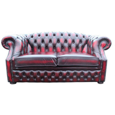 Chesterfield 2 Seater Antique Oxblood Red Leather Sofa Bespoke In ...