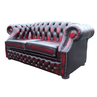 Chesterfield 2 Seater Antique Oxblood Red Leather Sofa Bespoke In ...